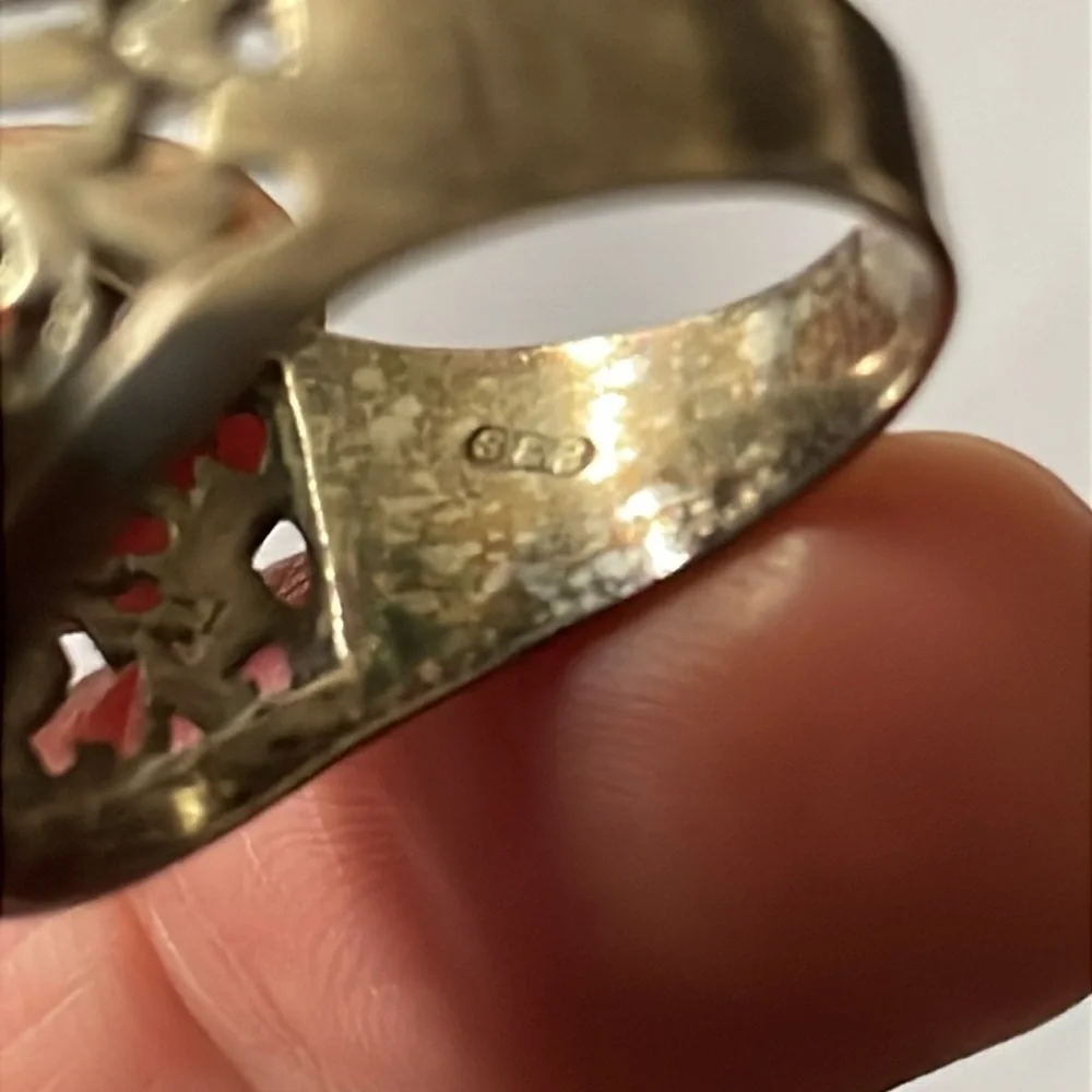 Sterling Silver .925 Filigree floral Dome Ring Vintage - Picture 5 of 10